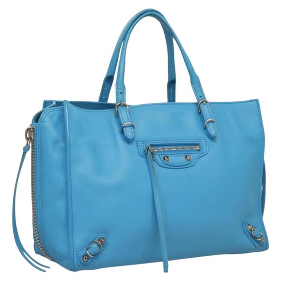 BALENCIAGA Paper A 6 Zip Around Hand Bag Leather Blue 370926 Auth bs24683V - Picture 1 of 16